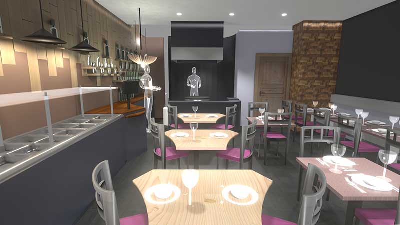 Vue 3D restaurant design asiatique Vietnamien