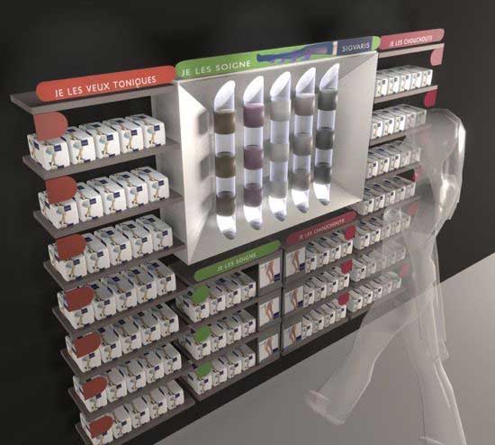 Présentoir bas de contention design pour pharmacy