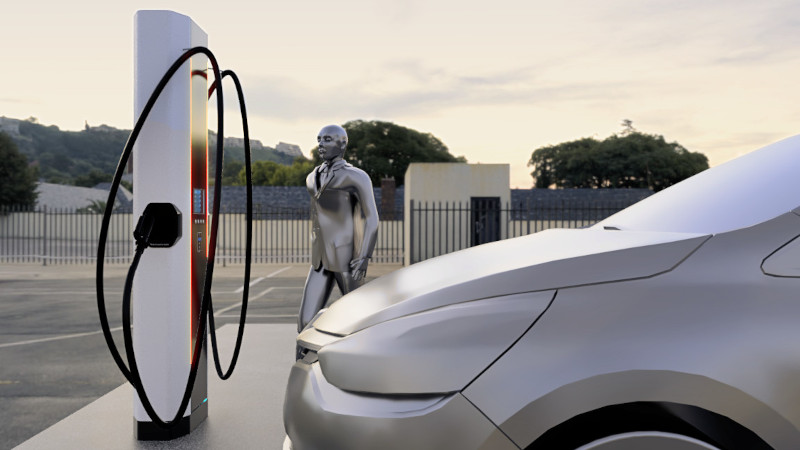 Borne recharge 3D vue en situation Mobilize design BenoitBeal