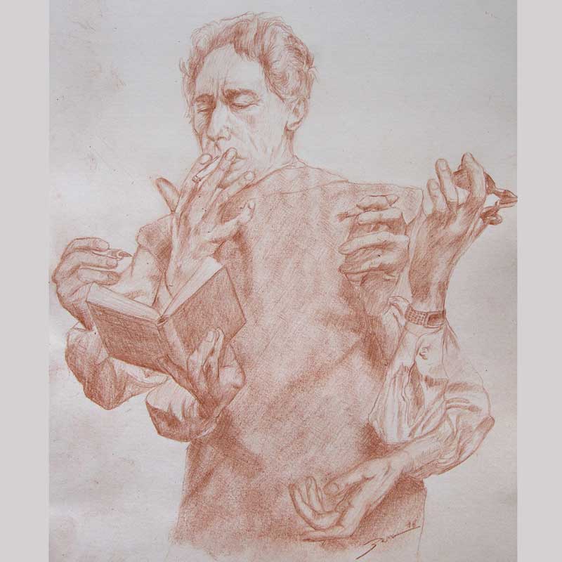 Portrait dessin Jean Cocteau 1949 par Philippe Halsman