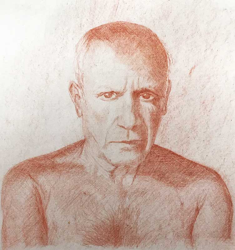 Portrait dessin Pablo Picasso 1948 par Gjon Mili