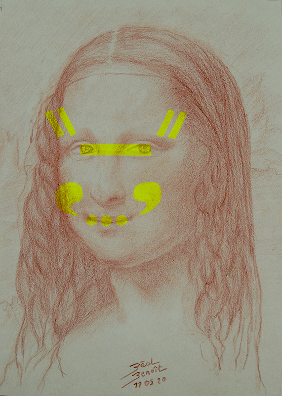 Portrait sanguine Mona Lisa La Joconde stabilo contemporain et énigmatique