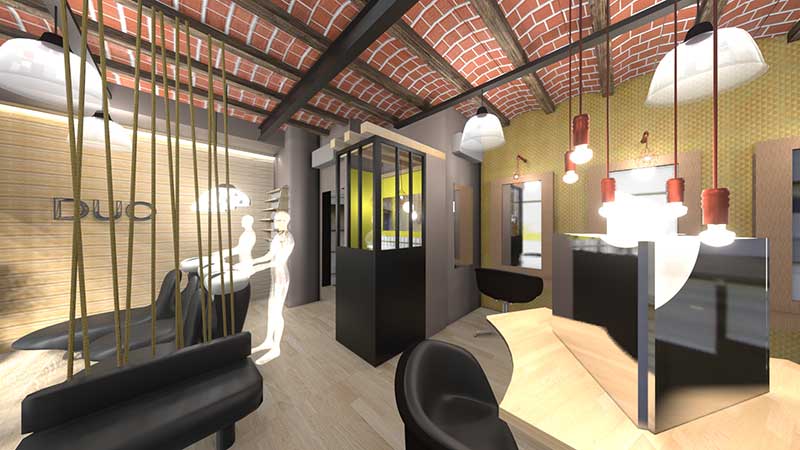 Vue 3D du projet d aménagement design commerce salon de coiffure