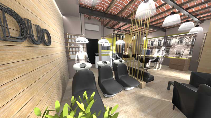 Vue 3D du projet d aménagement design commerce salon de coiffure