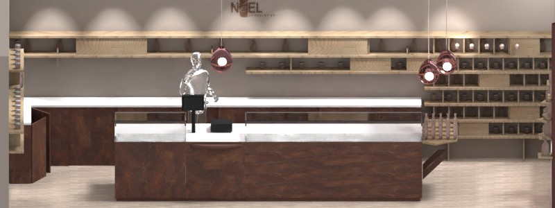 Vue 3D agencement commerce design chocolatier