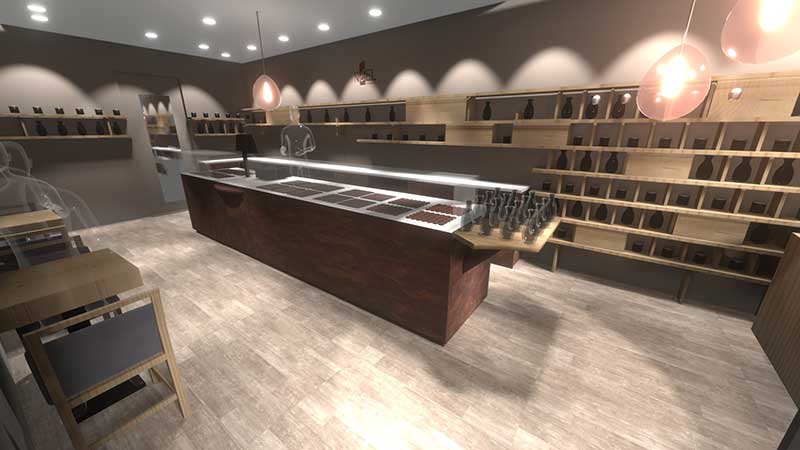 Vue 3D chocolatier design aménagement3