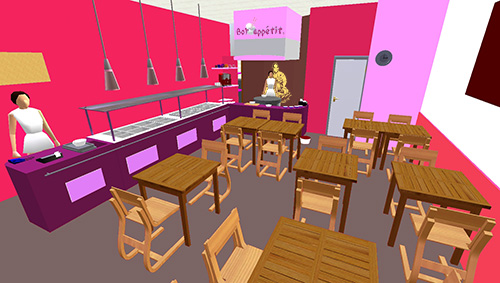 Vus 3D de l'intérieur du restaurant